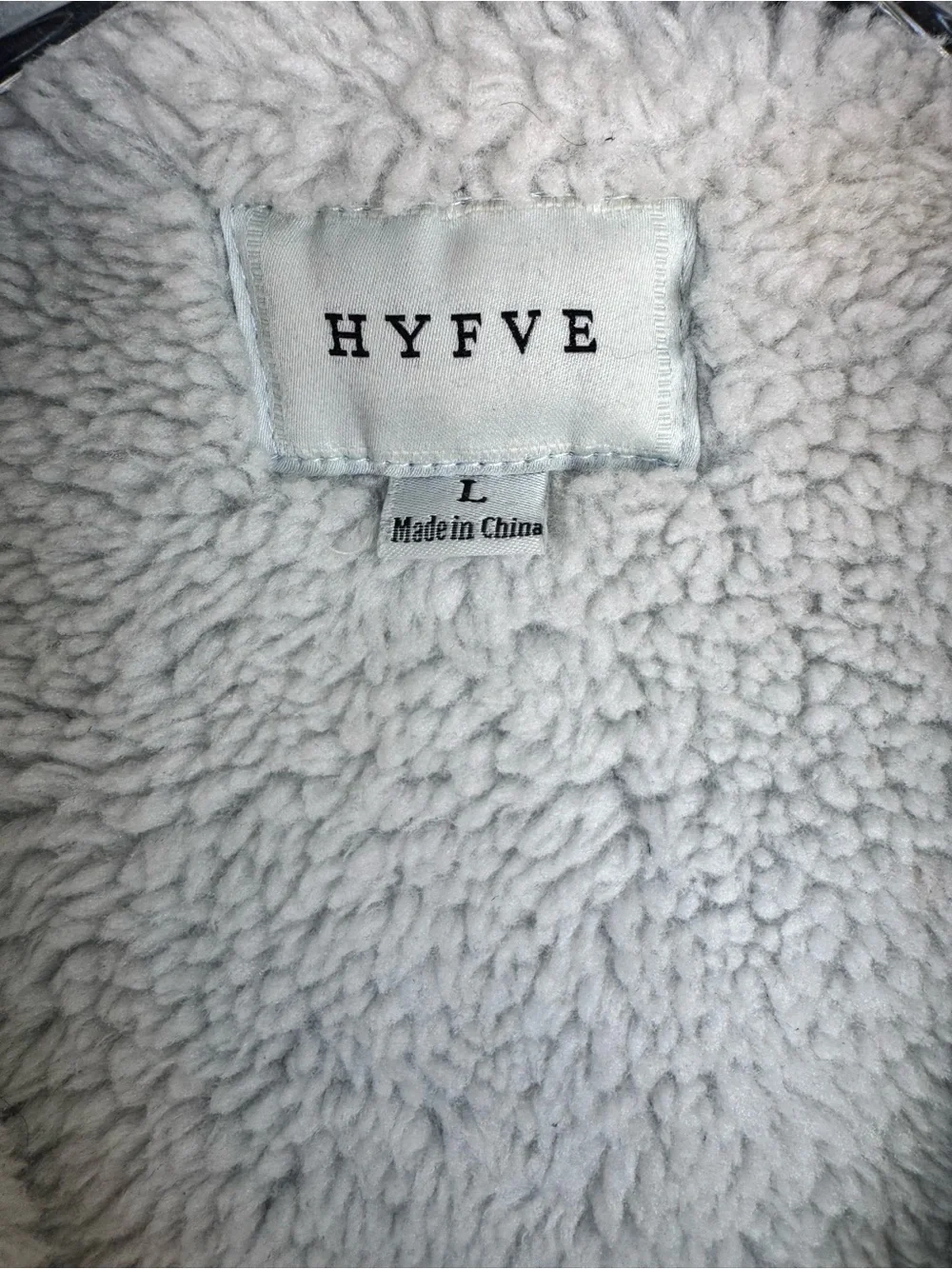 HYFVE Sherpa Lined Denim Hooded Jacket Oversized Utility Coat Blue Large